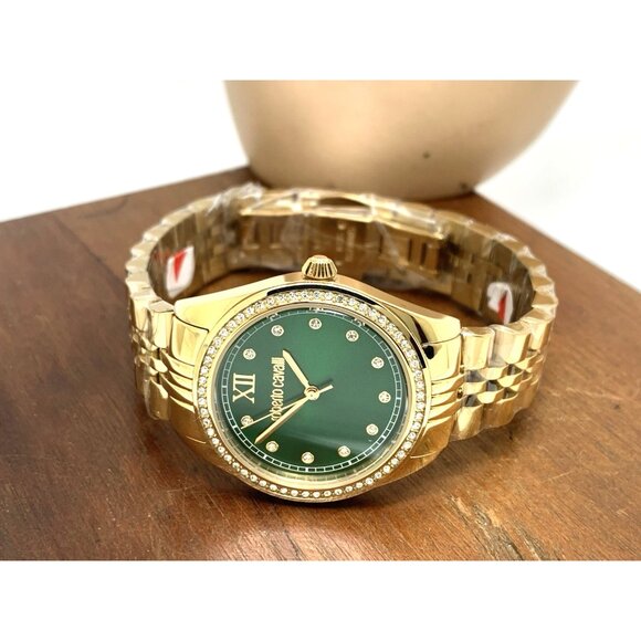 Roberto Cavalli Women's Watch 5L036 Green Dial Quartz Gold Stainless Steel 31mm - Picture 7 of 13